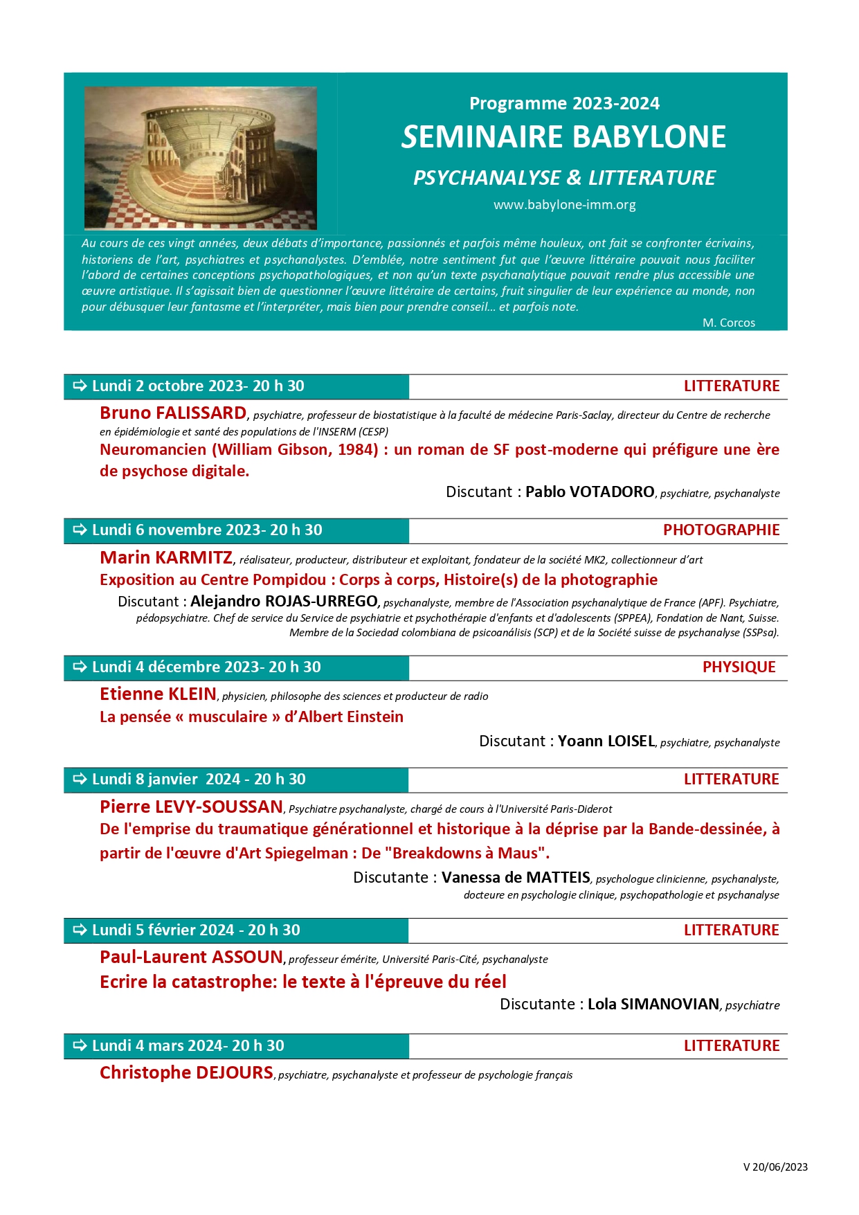 Programmes des Séminaires Babylone