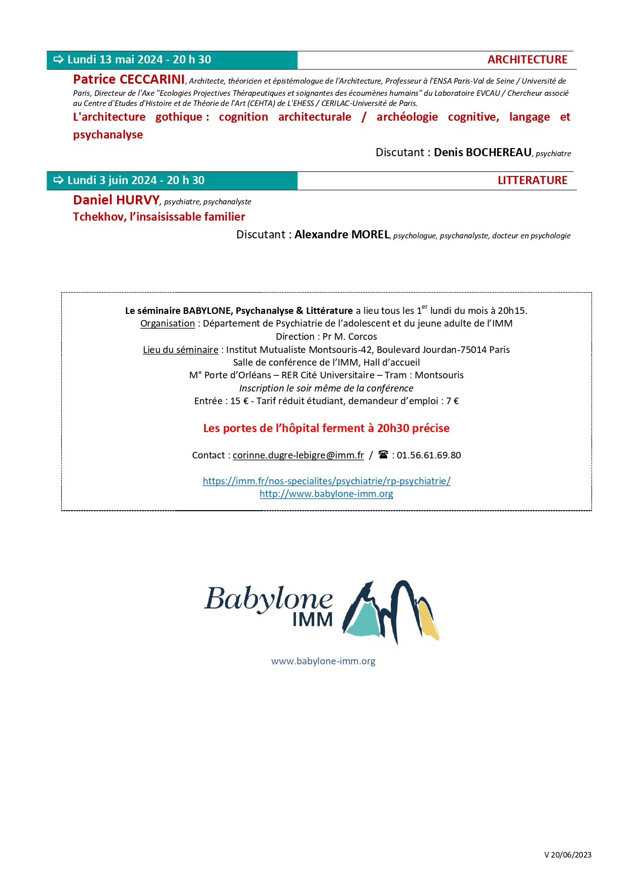 Programmes des Séminaires Babylone